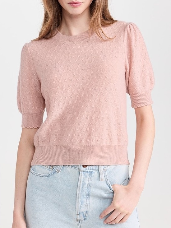 Frame Denim Sweaters - FRAME Pointelle Puff Sleeve Cashmere Sweater | M